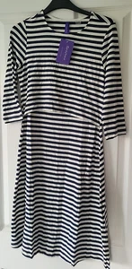 Seraphine Nadia Stripe Maternity & Nursing Dress Navy Blue/Ivory 10 BNWT RRP £55 - Picture 1 of 8
