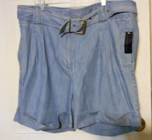 ATENCIÓN SHORTS VERANO PLUS MUJER TALLA 18 AZUL CLARO JEAN CON CINTURÓN NUEVO CON ETIQUETAS Foto 1 de 1