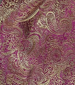 Purple Gold Paisley Metallic Brocade Fabric 60” Width Sold By The Yard - Picture 1 of 3