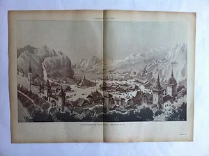 LITHOGRAPHIE EXPOSITION DE PARIS 1900 Vue Panoramique du Village SUISSE - Imagen 1 de 1