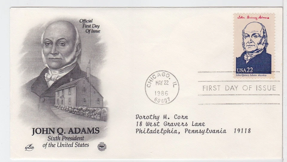 TurtlesTradingPost- Presidents- John Quincy Adams 1986 #2216f FDC Artcraft Var - Image 1 of 1