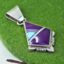 Native American zuni Sterling silver pendant, 925 teardrop w/ opal purple onyx