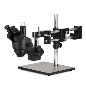 AmScope 7X-90X Trinocular Stereo Zoom Microscope + Double Arm Boom Stand-Black - Picture 1 of 8