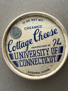 The University of Connecticut cottage cheese milk cap tub lid Storrs Conn. 16oz. - Picture 1 of 5