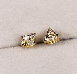 Tiny Diamond Three Leaf Clover Stud Earring 14K Gold Plated Silver Jewelry Gift - Picture 1 of 6