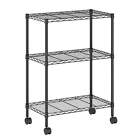 Wayar 3-Tier Metal Storage Shelf Rack Cart with Casters, 23 x 13 x 30, Black