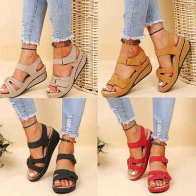 Sandalias para mujer verano para caminar talla nuevas tacón medio cuña zapatos sin cordones mulas Foto 1 de 4