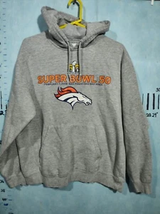 Denver Broncos Superbowl 50 Hoodie Mens Large Pullover Fleece NFL Majestic Gray - Picture 1 of 14