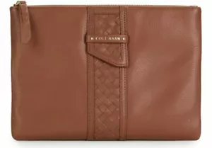 COLE HAAN Brown Woven Leather CLUTCH Pouch NEW w/ TAGS $128 - Picture 1 of 4
