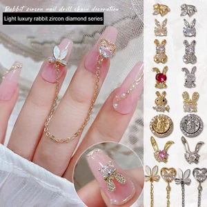 2pcs Nail Art Decor Easy Paste Diy Metal Chain Good Luck Cute Bunny Nail Charm - Picture 1 of 23