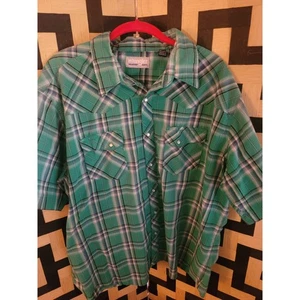 Wrangler Wrancher Western Plaid Short Sleeve Shirt Y2K Green XXL - Picture 1 of 5