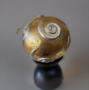 Vintage Christbaumschmuck Gold mit Silberwirbeln Holz? 3,5" EPOC Modernist - Bild 1 von 4