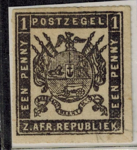 TRANSVAAL 1872-74 SG 25 1d nero su carta sottile trasparente Perf Roulette MOG GEM - Foto 1 di 2