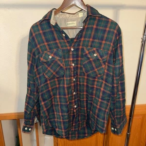 Vtg 80's St. John's Bay Black Red Green Flannel Shirt Plaid Men's Size sm Korea - Picture 1 of 3