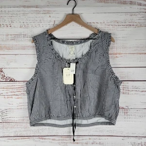 New Gap × DÔEN Navy Blue Gingham Crop Tank Top Women’s Size XL Cottagecore - Picture 1 of 11