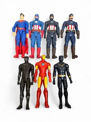 Lote de 7 bonecos de ação Marvel DC Superman Ironman Capitão América Pantera Negra - Imagem 1 de 4