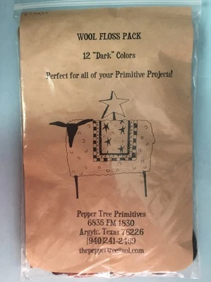 DMC Wool Floss - Pack of 12 Dark Colors for Primitive Projects - Image 1 of 2