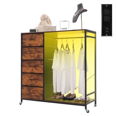 Cômoda de tecido com 5 gavetas com roupas/trilho suspenso/rack cômoda com  - Imagem 1 de 4