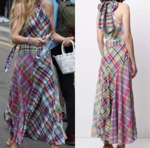 EUC Polo Ralph Lauren Women's Madras Cotton Plaid Halter Ankle Length Dress 2 - Picture 1 of 8