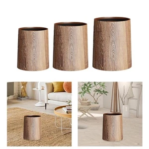 Imitation Wood Grain Trash Can Stylish Paper Basket for Dorm Office Entryway - Picture 1 of 20