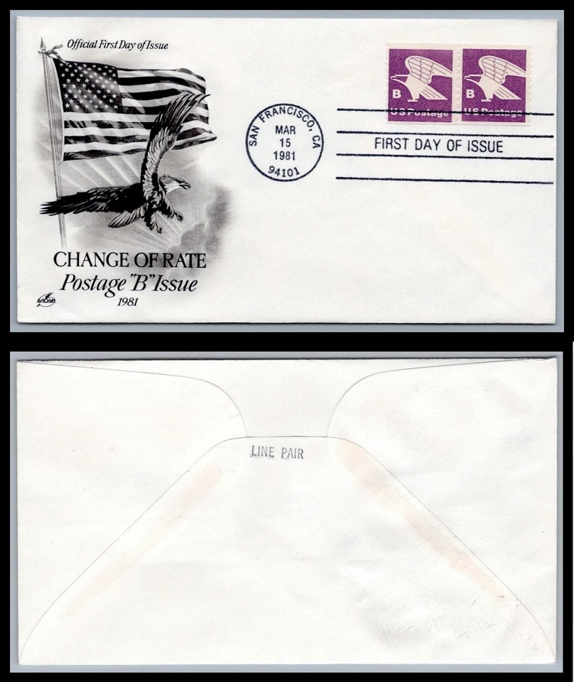 US FDC # 1820 "B" Rate (18c) Eagle Coil ArtCraft pair L.Cancel 1981, 9Q1122 - Image 1 of 1
