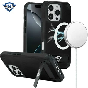 For iPhone 16 Pro 6.3in Case Heavy-Duty Magnet Circle Kickstand + Tempered Glass - Imagen 1 de 7