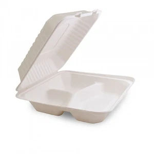 200 Menübox 3-geteilt Bagasse 23 x 23 cm weiß – Lunchboxen & Snackboxen RP - Bild 1 von 1