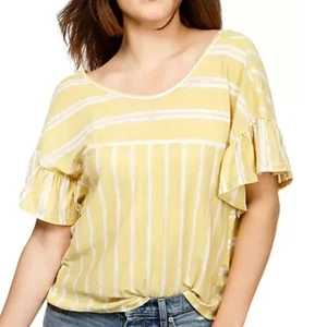 Lucky Brand Top Kurzarm buttergelb gestreift kastig Flatterärmel Gr. M Neu mit Etikett - Bild 1 von 7