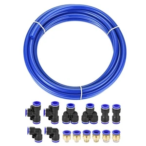 Pneumatic 12mm OD PU Air Hose Tubing Kit 5 Meters Clear with 14 Pcs Fittings - Picture 1 of 6