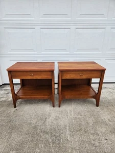 Pair of Broyhill Brasilia Mid Century Walnut & Brass Handle Nightstands - Picture 1 of 20