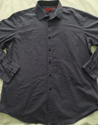 MEN ALFANI BLACK PURPLE PINSTRIPE FITTED STRETCH BUTTON DRESS SHIRT 17 XL 34/35 - Image 1 of 4