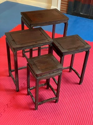 Set of 4 Hardwood End Tables "Russian Doll-style" for living room dorm room - Image 1 of 4