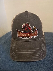 Minot Minotauros Hockey Hat Snapback Gray Denim White Mesh Cap North Dakota NAHL - Picture 1 of 12