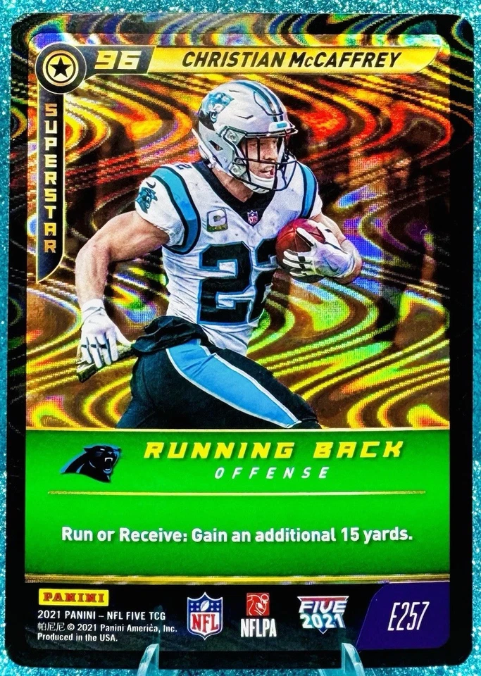 Christian McCaffrey SWIRLORAMA #E257 Epic Supetstar Panthers 2021 NFL FIVE TCG - Image 1 of 2