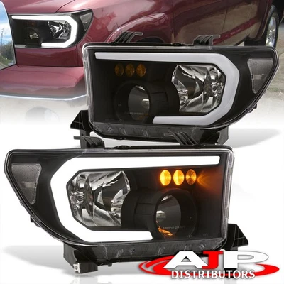 Black OE Style LED DRL Headlight Lamps Pair For 2007-2013 Toyota Tundra Sequoia - Image 1 of 4