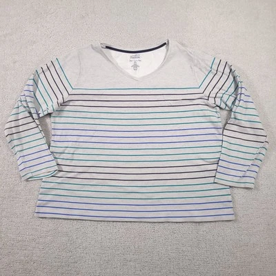Croft & Barrow Classic Tee Shirt Women's 2X Striped Gray Pullover Long Sleeve - Imagem 1 de 4