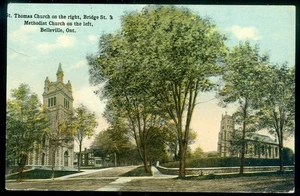 ST. THOMAS CHURCH & METHODIST CHURCH - BELLEVILLE, ONT POSTCARD - Picture 1 of 1