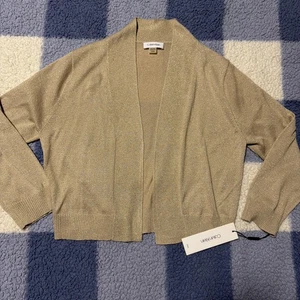 Neu mit Etikett Calvin Klein Damen-Cardigan Med Gold Shrug kurz geschnitten offen champagner glitzernd - Bild 1 von 8