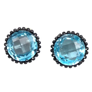 925 Sterling Silver 10 MM. Sky Blue Topaz July Birthstone Jewelry Earrings - Picture 1 of 4