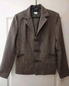 Sharon Wool Blend Blazer Jacket EU38 UK10 US6 Brown Woven Plaid Preppy Office - Picture 1 of 14
