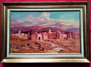 Superbe huile orientaliste fin XIX e "l'arrivée de la caravane " - Foto 1 di 6
