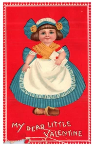Valentine Card Cute Dutch Girl Wooden Shoes Posted Canton 1921 Antique Postcard - Picture 1 of 3