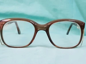 Vtg 70s Safety glasses OWP 032 401 frame Eyeglasses Square Brown frames - Picture 1 of 12