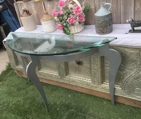 Superb Silver 3/8" steel cut half Round End Table Glass Top Modern End Table Cover