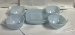 Set of 4 Fire King Anchor Hocking Lt Blue CHARM Azur Ite Azurite Cups & Saucers - Picture 1 of 10