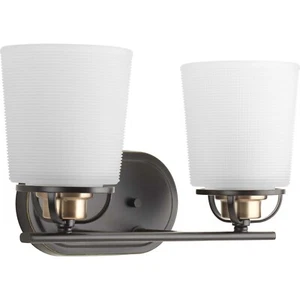 Progress Lighting West Village 2-Light Antique Bronze Etched Double Vanity Light - Picture 1 of 4