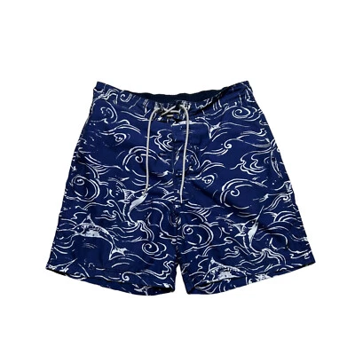 Nautica Marlin Print Swim Trunks Mens Size Large Navy Blue Drawstring - Image 1 of 4