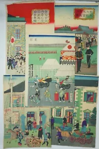 Japanese Woodblock Print Collection 5 Original Meiji Prints from Japan 0318F2 - Picture 1 of 11