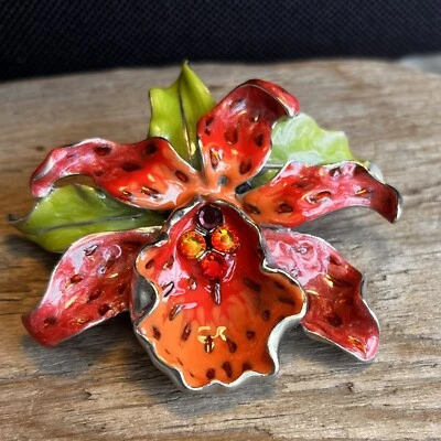 2012 Chico's подвеска эмалированный W оранжевый кристаллы Tiger Lilly Lg тюк заявление! - Изображение 1 из 4