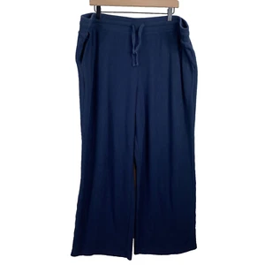 LL Bean Soft Waffle Sleep Pants Womens 3X Navy Thermal Pajama Pull On Wide Leg - Picture 1 of 10